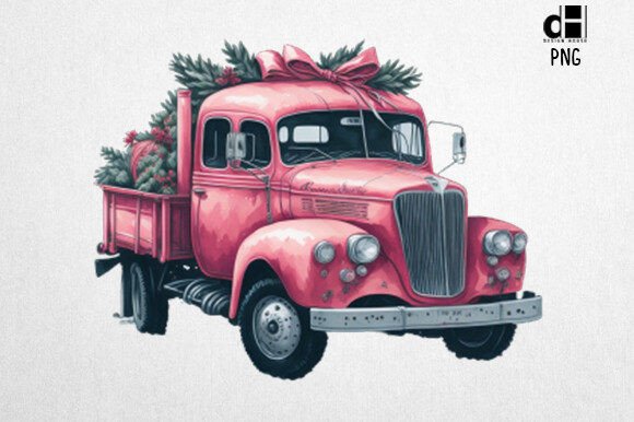 Charming Pink Christmas Truck Clipart for Festive Designs
