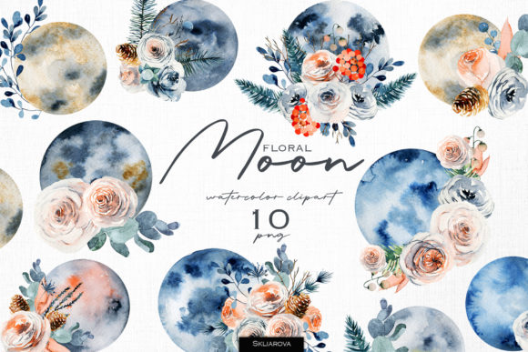 Enchanting Vintage Floral Moon Clipart for Designers