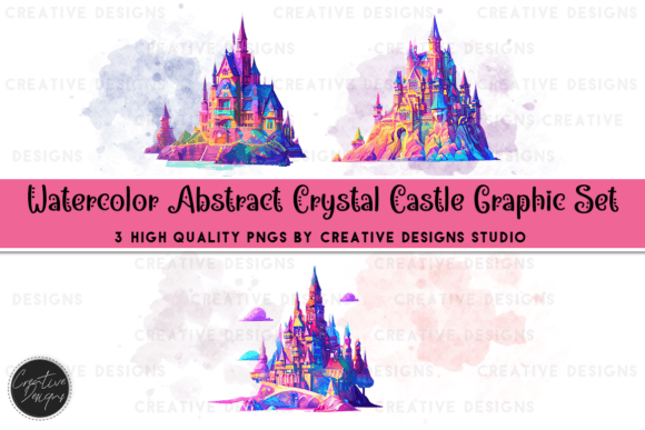 Enchanting Watercolor Abstract Crystal Castles Set