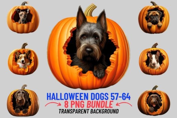 Halloween Pumpkin Dogs Sublimation 57-64: Festive Design Assets