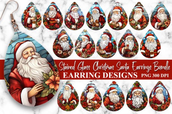 Stained Glass Christmas Santa Earrings: Festive Digital Art