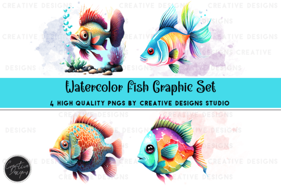 Watercolor Blue Fish Graphic Set: A Fresh Wave for Your Designs