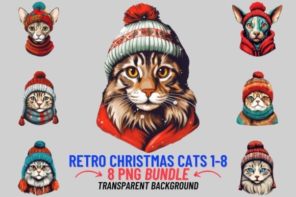 Watercolor Retro Christmas Cats: A Festive Design Asset